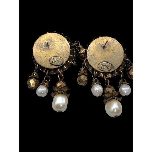 Baer SF Post Earrings With Faux Pearls & Dangling Beads Statement Vintage - Picture 7 of 15